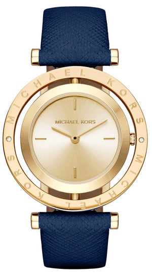 Michael Kors Averi Gold Dial Navy Blue Leather Strap Watch for Women - MK2526