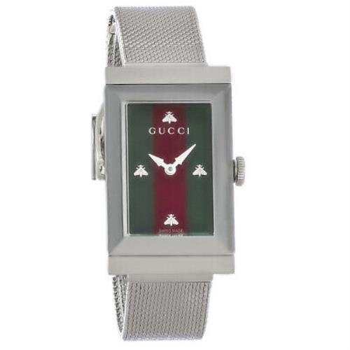 Gucci G Frame Red and Green Dial Silver Mesh Bracelet Watch For Women - YA147401
