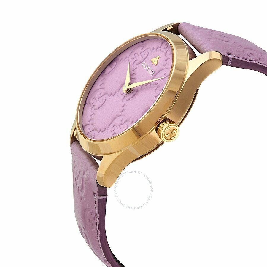 Gucci G Timeless Quartz Lilac Dial Lilac Leather Strap Watch For Women - YA1264098