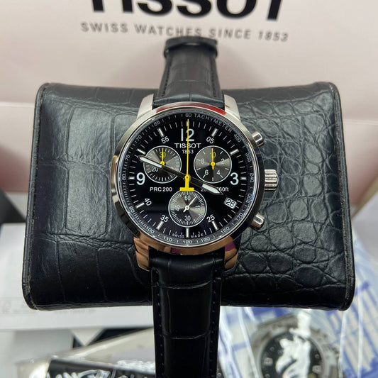 Tissot T Race PRC 200 Chronograph Quartz Black Dial Black Leather Strap Watch for Men - T17.1.526.52