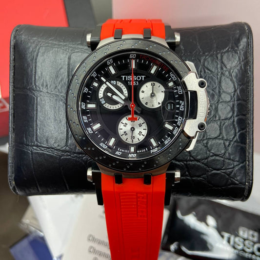 Tissot T Race Chronograph Black Dial Red Silicone Strap Watch For Men - T115.417.27.051.00