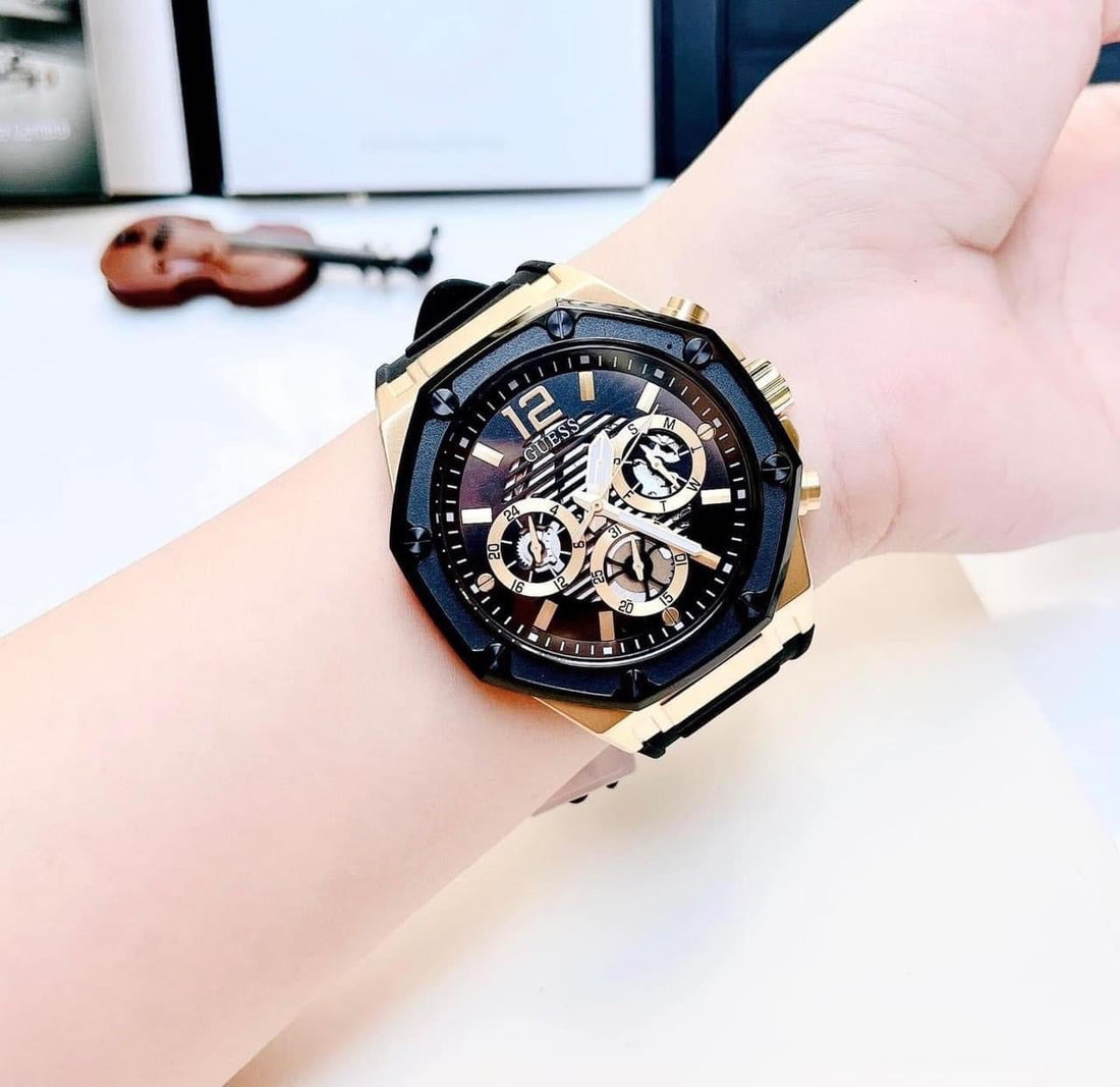 Guess Momentum Black Dial Black Rubber Strap Watch for Men - GW0263G1