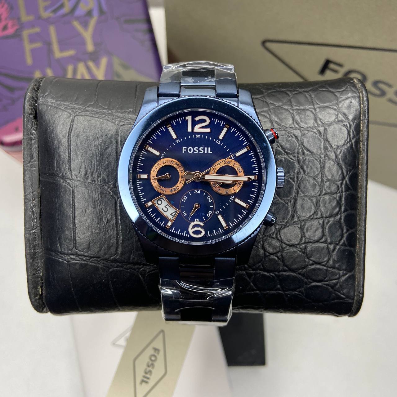 Fossil Perfect Boyfriend Multifunction Blue Dial Blue Steel Strap Watch for Women - ES4093