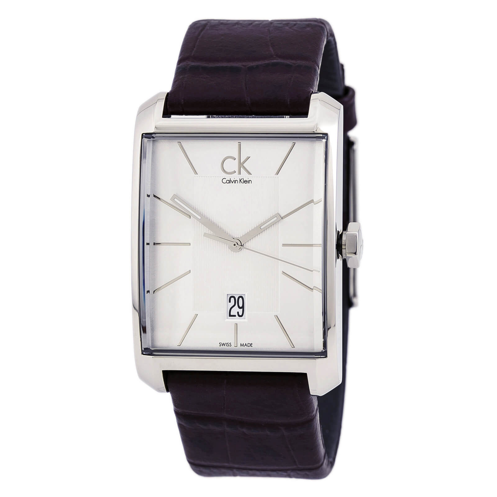 Calvin Klein Window Silver Dial Brown Leather Strap Watch for Men - K2M21126