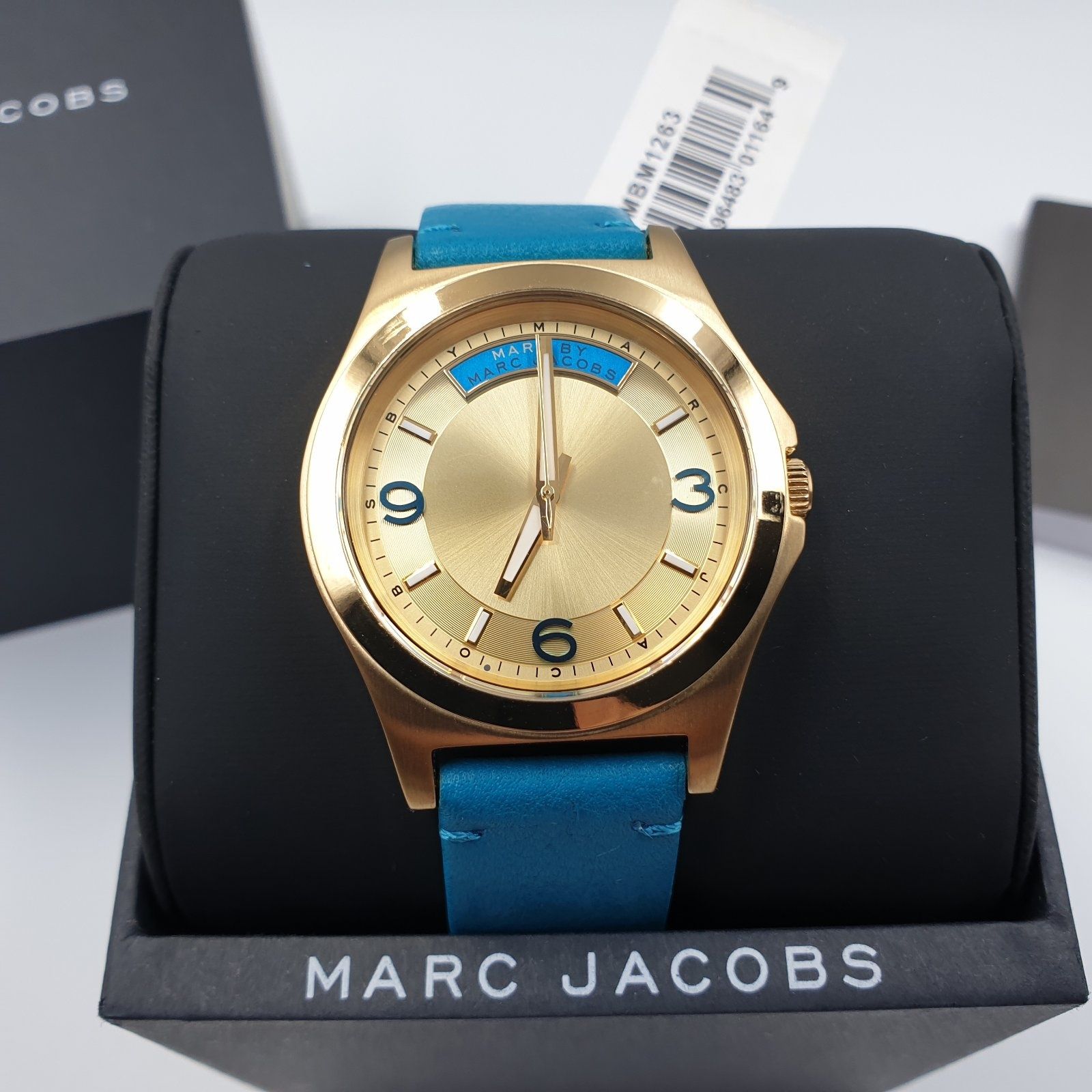 Marc Jacobs Baby Dave Gold Dial Blue Leather Strap Watch for Women - MBM1263