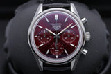 Tag Heuer Carrera Automatic Chronograph Red Dial Black Leather Strap Watch for Men - CBK221G.FC6479