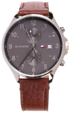 Tommy Hilfiger West Chronograph Grey Dial Brown Leather Strap Watch For Men - 1791710