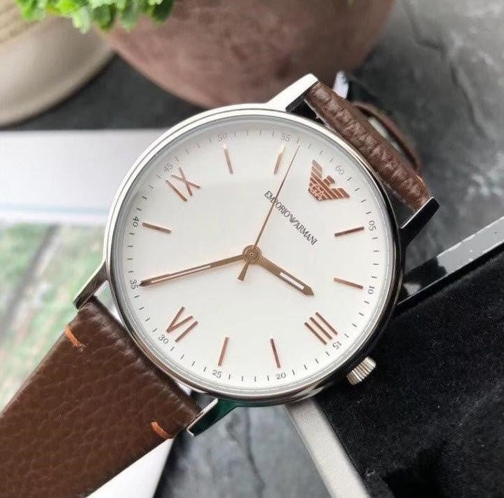 Emporio Armani Herren White Dial Brown Leather Strap Watch For Men - AR11103