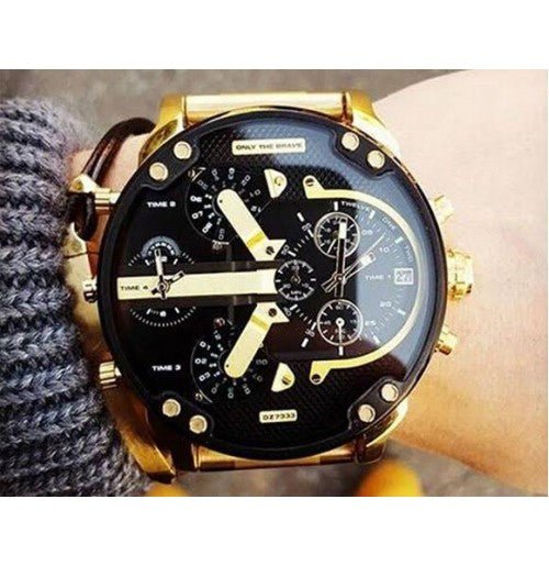 Diesel Mr Daddy 2.0 Chronograph Black Dial Gold Steel Strap Watch For Men - DZ7333