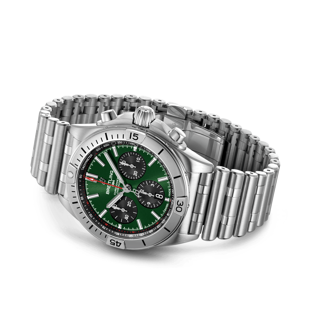 Breitling Chronomat B01 42mm Green Dial Silver Steel Strap Watch for Men - AB01343A1L1A1