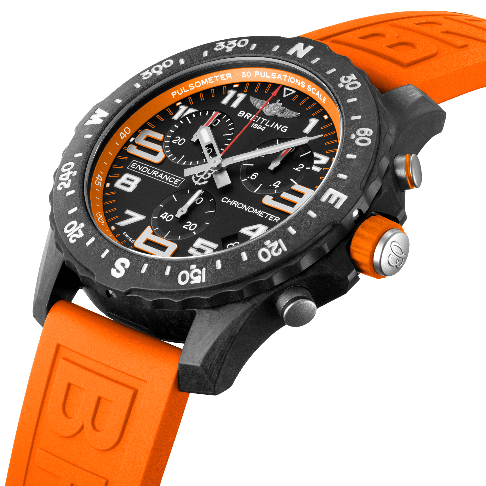 Breitling Endurance Pro Black Dial Orange Rubber Strap Watch for Men - X82310A51B1S1