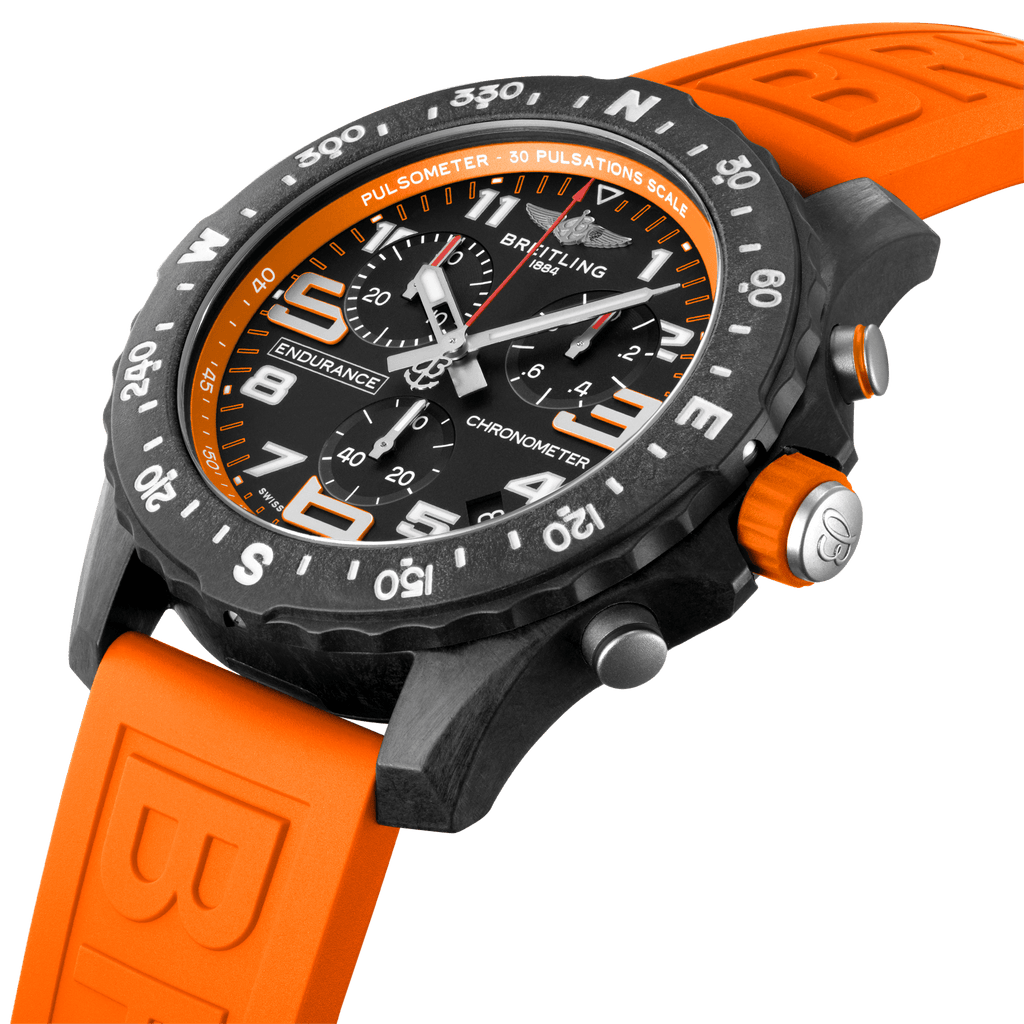 Breitling Endurance Pro Black Dial Orange Rubber Strap Watch for Men - X82310A51B1S1
