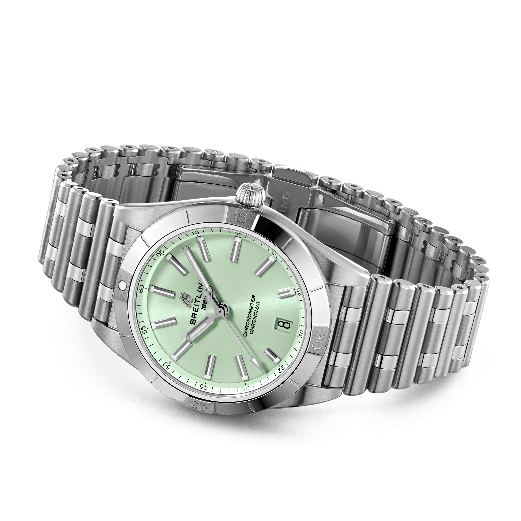 Breitling Chronomat Automatic 36 Green Dial Silver Steel Strap Watch for Women - A10380101L1A1