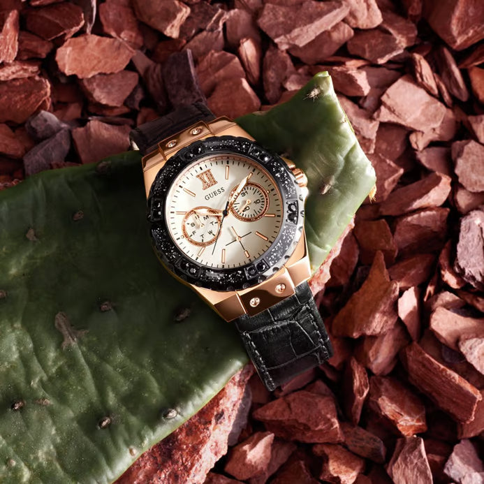 Guess Limelight Quartz White Dial Black Leather Strap Watch For Women - W0775L9