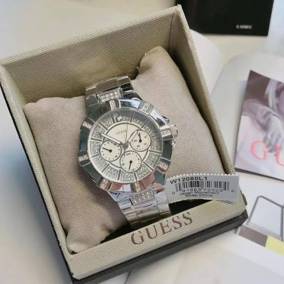 Guess Vista Diamonds Silver Dial Silver Steel Strap Watch for Women - W12080L1