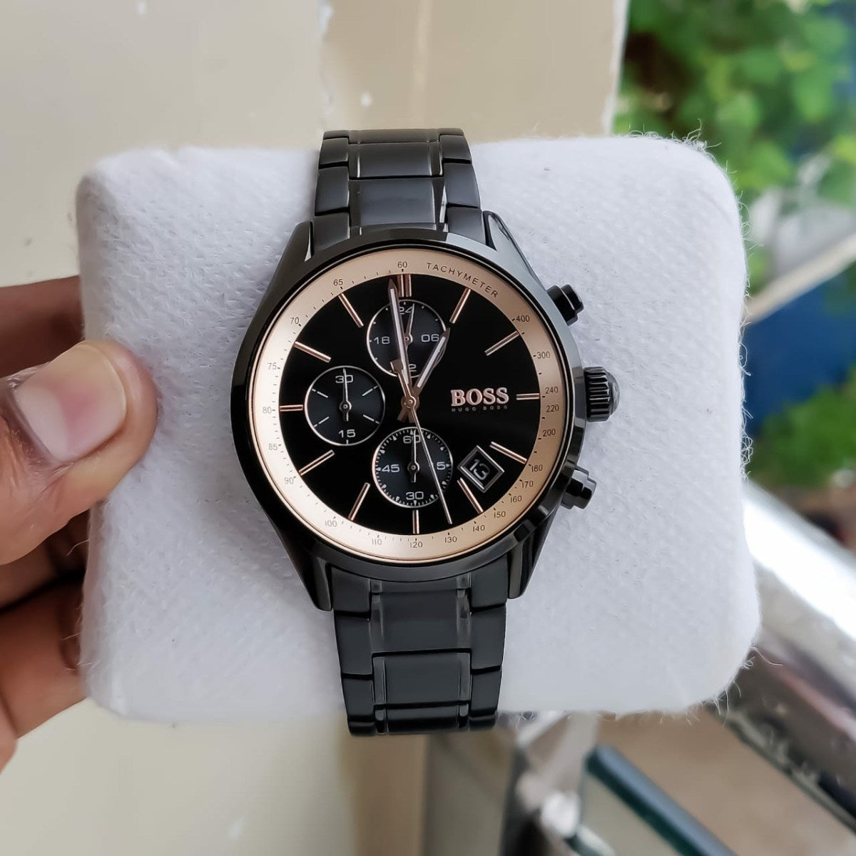 Hugo Boss Grand Prix Black Dial Black Steel Strap Watch for Men - 1513578