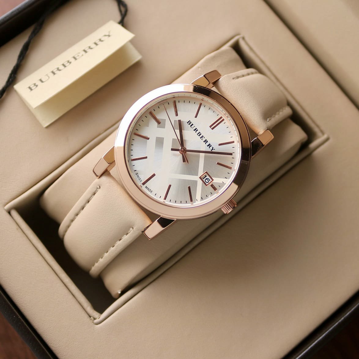 Burberry The City White Dial White Leather Strap Watch for Women - BU9108