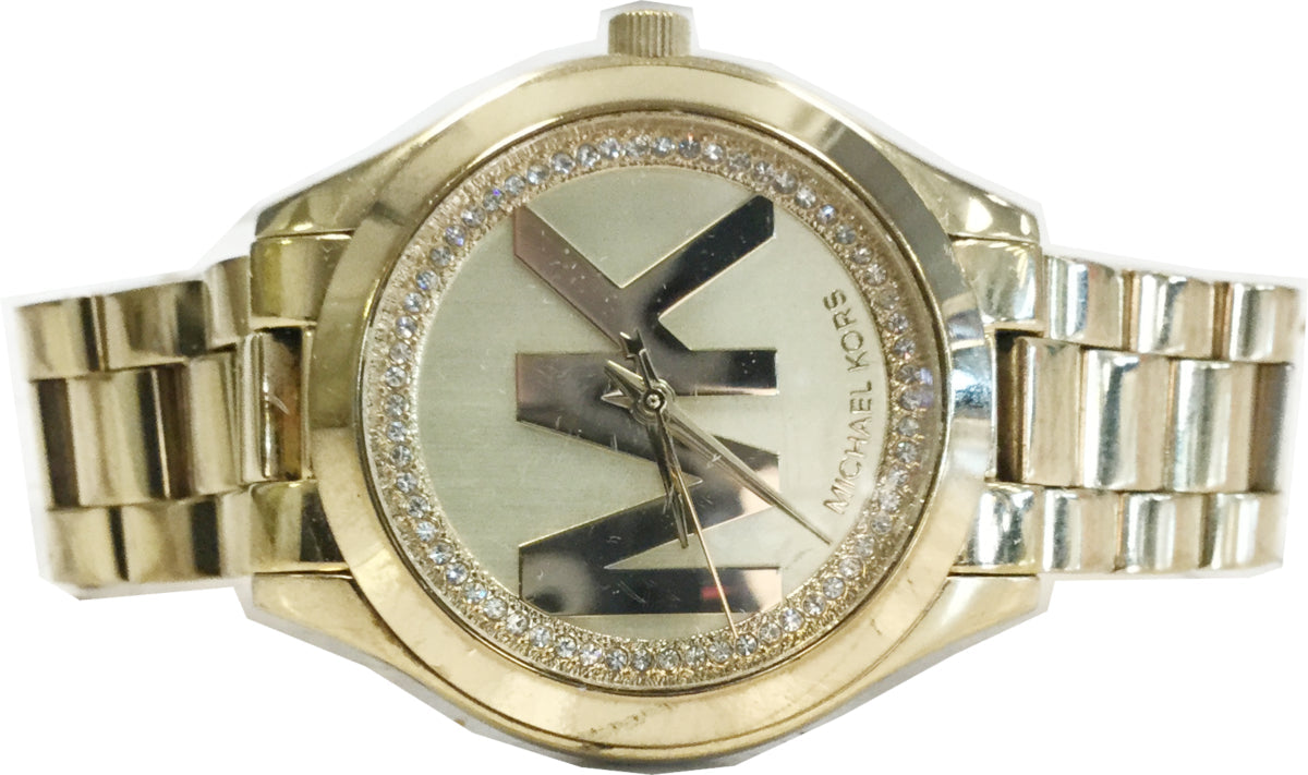 Michael Kors Slim Runway Gold Dial Gold Steel Strap Watch for Women - MK3477