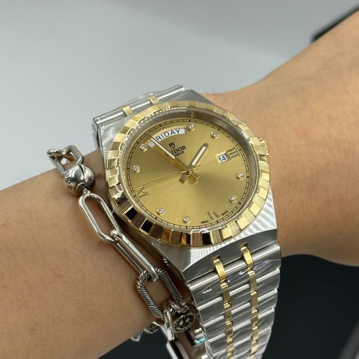 Tudor Royal Automatic Diamonds Gold Dial Two Tone Steel Strap Watch for Men - M28603-0006