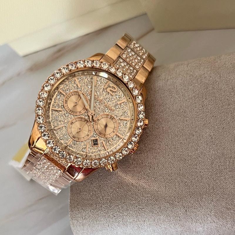 Michael Kors Layton Chronograph Rose Gold Dial Rose Gold Steel Strap Watch For Women - MK7285