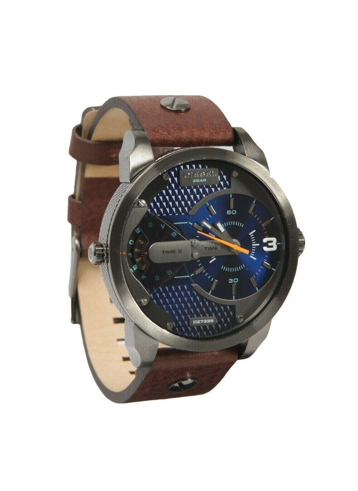 Diesel Mini Daddy Analog Blue Dial Brown Leather Strap Watch For Men - DZ7339