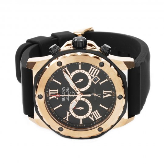 Bulova Marine Star Chronograph Black Dial Black Rubber Strap Watch for Men - 98B104