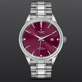 Tudor Style Automatic Burgundy Red Dial Silver Steel Strap Watch for Men - M12710-0015
