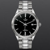 Tudor Style Automatic Black Dial Silver Steel Strap Watch for Men - M12710-0003