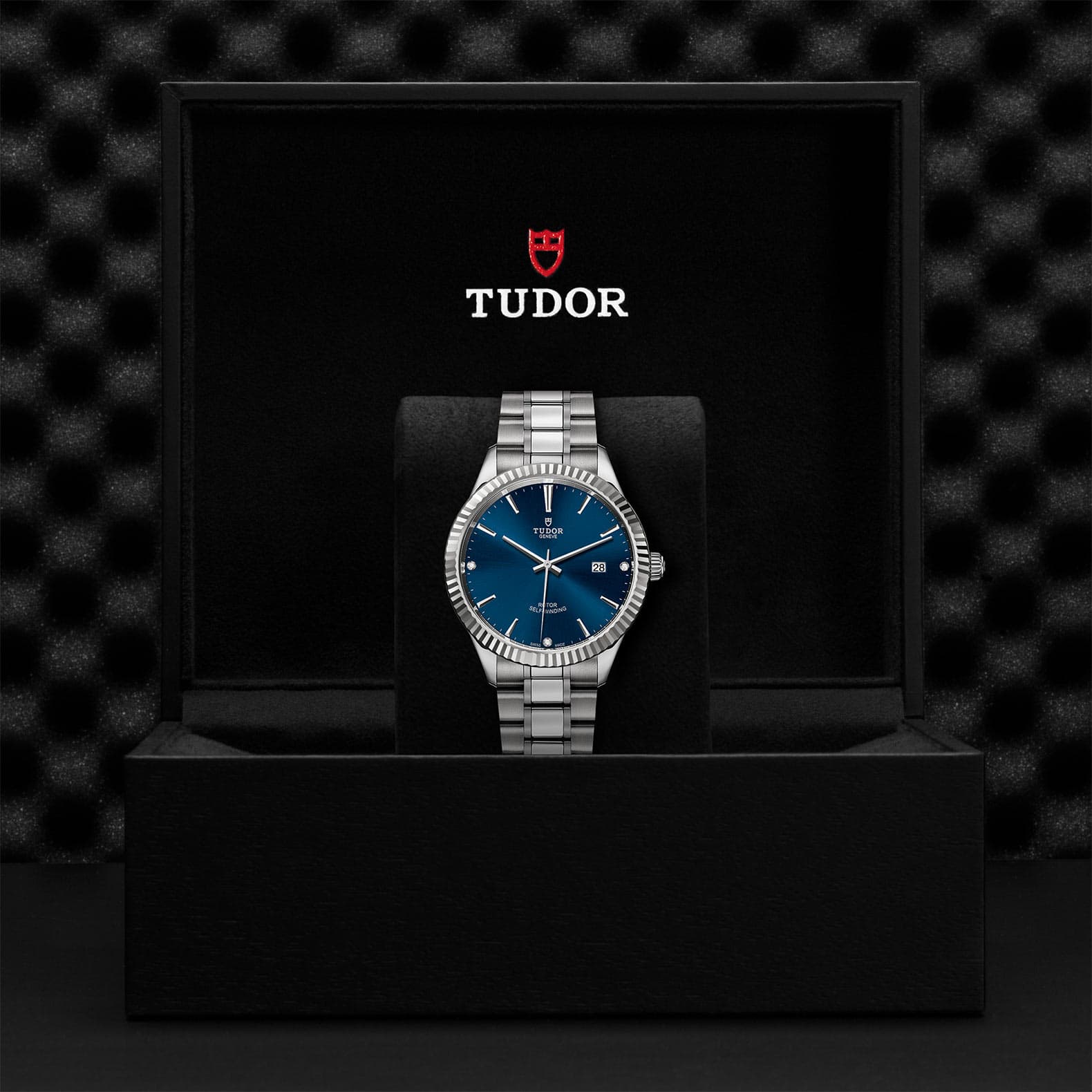 Tudor Style Automatic Diamonds Blue Dial Silver Steel Strap Watch for Men - M12710-0017