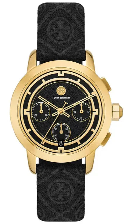 Tory Burch The Tory Chronograph Black Dial Black Leather Strap Watch for Women - TBW1055