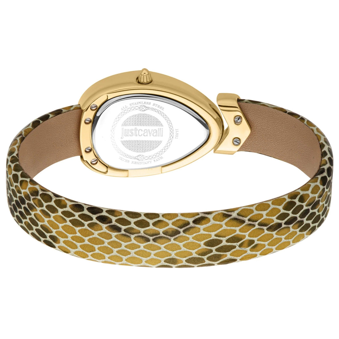 Just Cavalli Diversa Snake Gold Dial Brown Leather Strap Watch for Women - JC1L321L0035