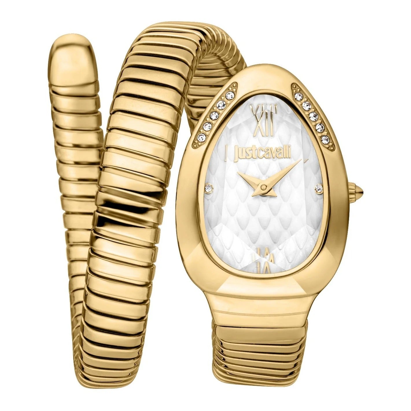 Just Cavalli Serpente Metallica White Dial Gold Steel Strap Watch for Women - JC1L223M0025