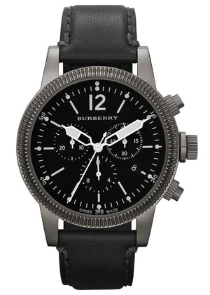 Burberry Utilitarian Chronograph Black Dial Black Leather Strap Watch for Men - BU7813
