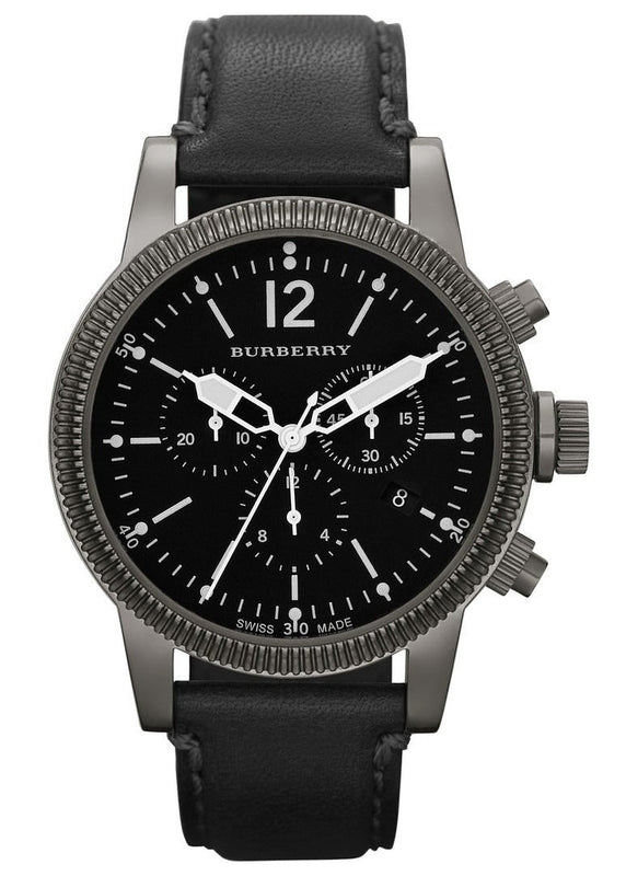 Burberry Utilitarian Chronograph Black Dial Black Leather Strap Watch for Men - BU7813