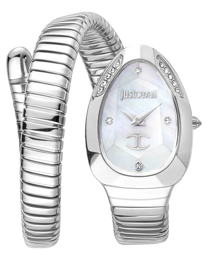 Just Cavalli Glam Evo 4 Mother of Pearl Dial Silver Steel Strap Watch for Women - JC1L229M0015