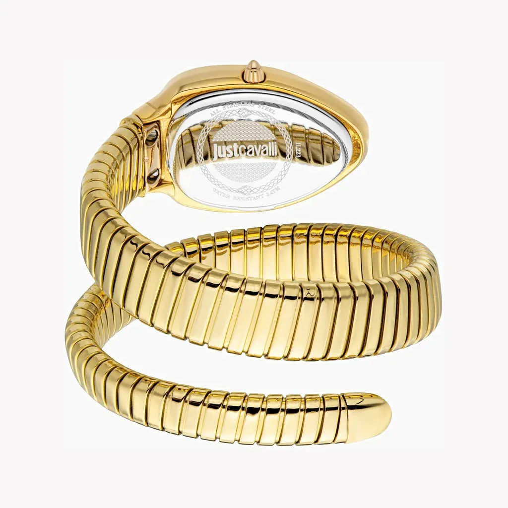 Just Cavalli Serpente Metallica Green Dial Gold Steel Strap Watch for Women - JC1L223M0035