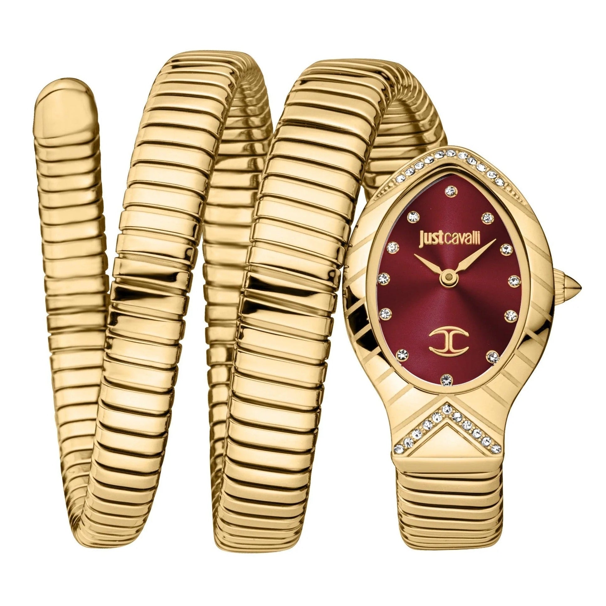 Just Cavalli Classico Lungo Red Dial Gold Steel Strap Watch for Women - JC1L248M0035