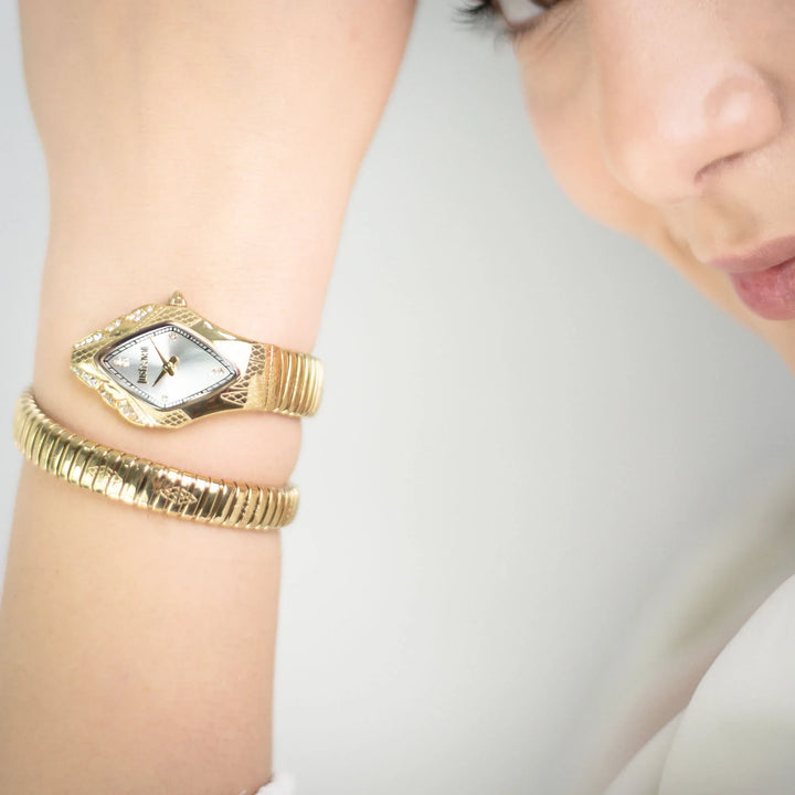 Just Cavalli Ferocious Silver Dial Gold Steel Strap Watch for Women - JC1L306M0035