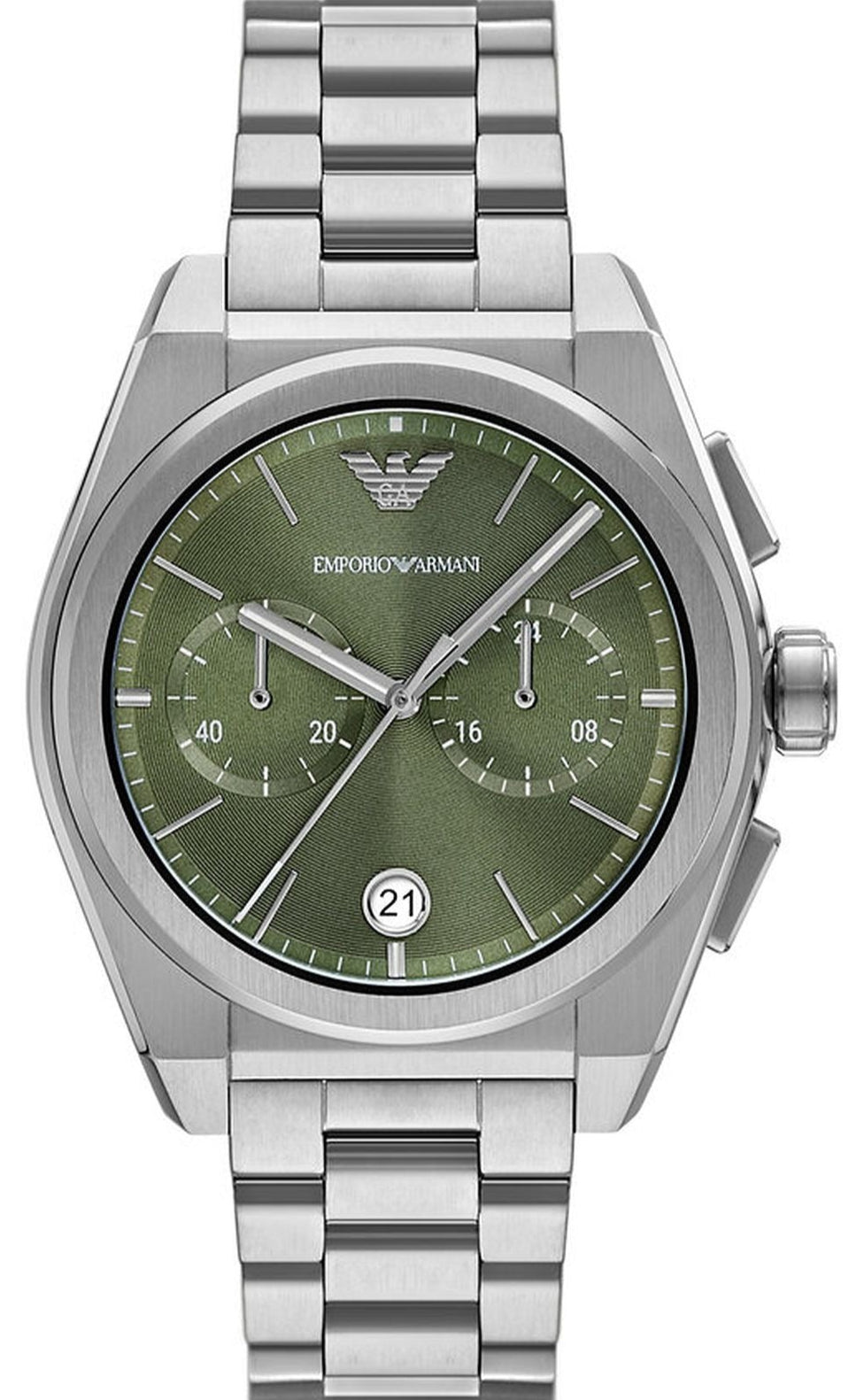Emporio Armani Federico Chronograph Green Dial Silver Steel Strap Watch for Men - AR11640