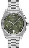 Emporio Armani Federico Chronograph Green Dial Silver Steel Strap Watch for Men - AR11640