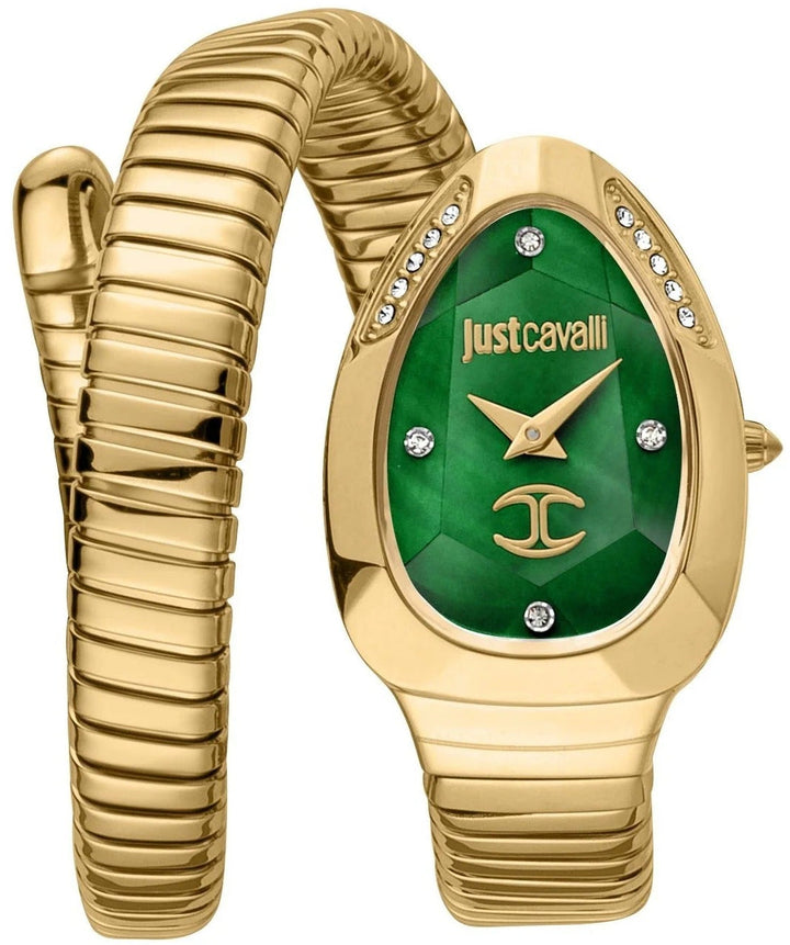 Just Cavalli Glam Evo 4 Green Dial Gold Steel Strap Watch for Women - JC1L229M0035