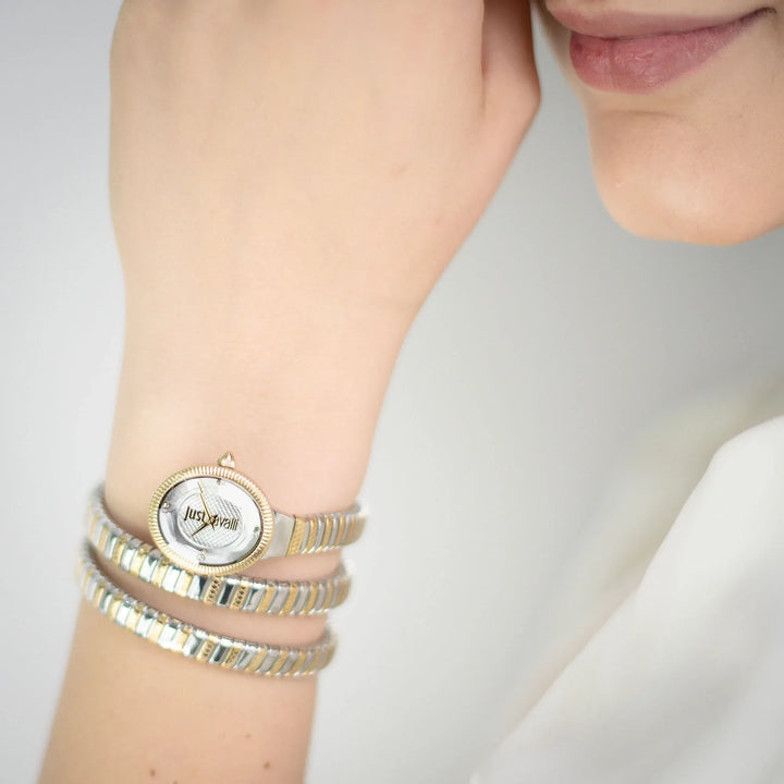 Just Cavalli After Party Silver Dial Two Tone Steel Strap Watch for Women - JC1L269M0055