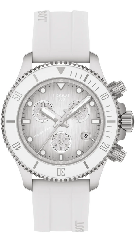 Tissot Seastar 1000 Chronograph Grey Dial White Rubber Strap Watch for Men - T120.217.17.011.00