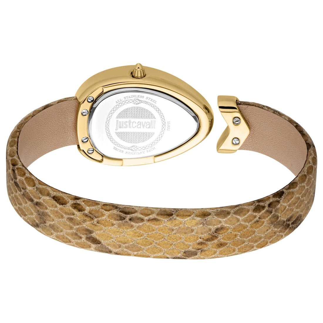 Just Cavalli Diversa Snake Mother of Pearl Dial Brown Leather Strap Watch for Women - JC1L321L0025
