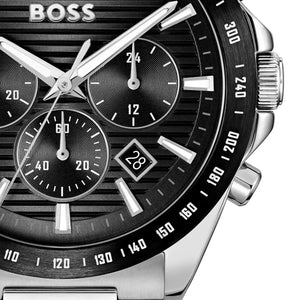 Hugo Boss Strike Chronograph Black Dial Silver Steel Strap Watch for Men - 1514290