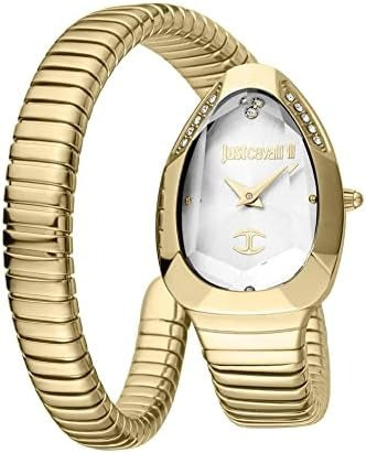 Just Cavalli Serpente Metallica White Dial Gold Steel Strap Watch for Women - JC1L208M0035