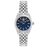 Versace V-Code Analog Blue Dial Silver Steel Strap Watch for Women - VE8I00324