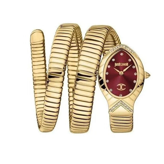 Just Cavalli Classico Lungo Red Dial Gold Steel Strap Watch for Women - JC1L248M0035
