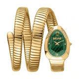 Just Cavalli Serpente Metallica Green Dial Gold Steel Strap Watch for Women - JC1L224M0045