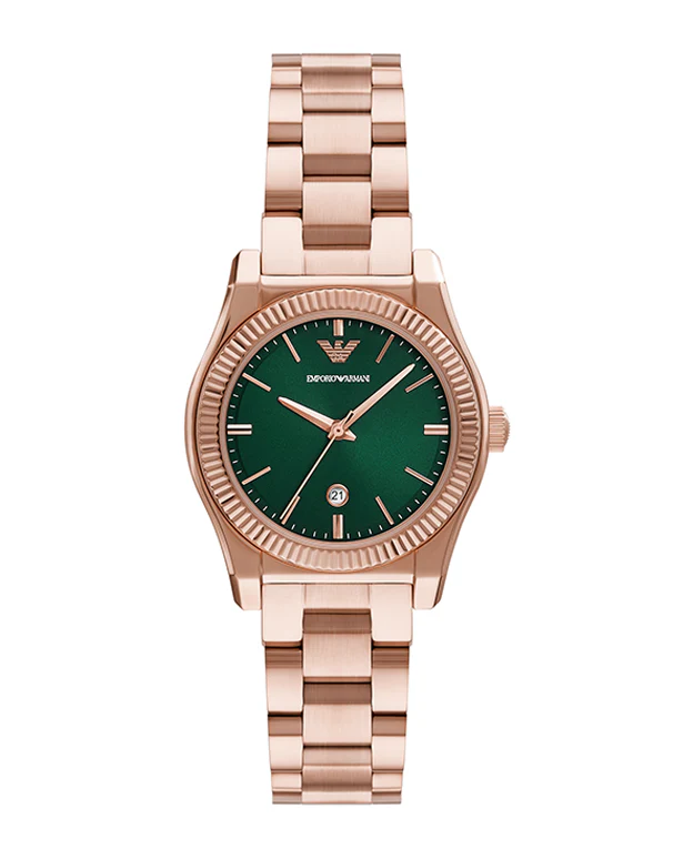 Emporio Armani Federica Analog Green Dial Rose Gold Steel Strap Watch for Women - AR11639
